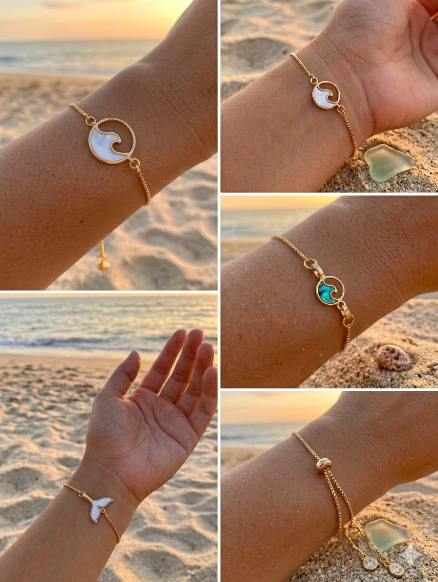 Beach vibe bracelets worn at the beach